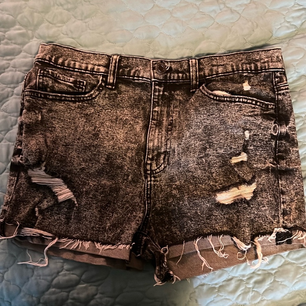 Black Distressed Jean Shorts
